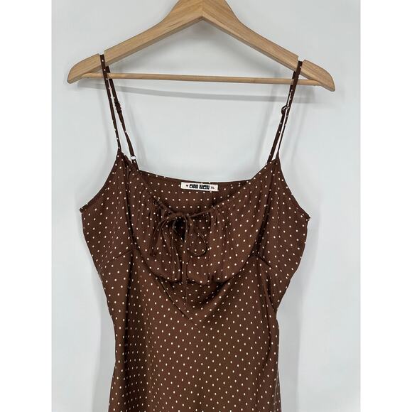 Ciao Lucia Leo Satin Midi Slip Dress Polka Dot Keyhole Tie Front Spaghetti Strap - Picture 5 of 12